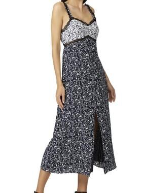 Tanya Taylor Navy and White Lace Floral Sarita Lined Maxi Dress - Size - 2